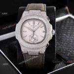 Japan Grade Patek Philippe Nautilus Chrono Watches Diamond Silver Case